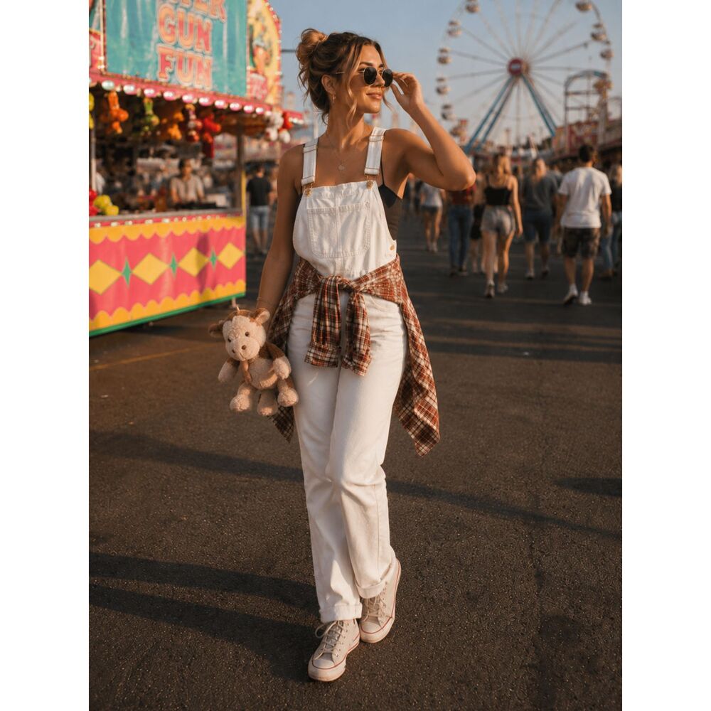 We Wore What XS High Rise White Denim Skinny Overalls Summer Gold buttons